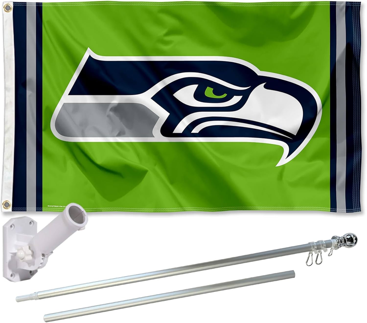 Seattle Seahawks Action Green Flag Pole and Bracket Kit