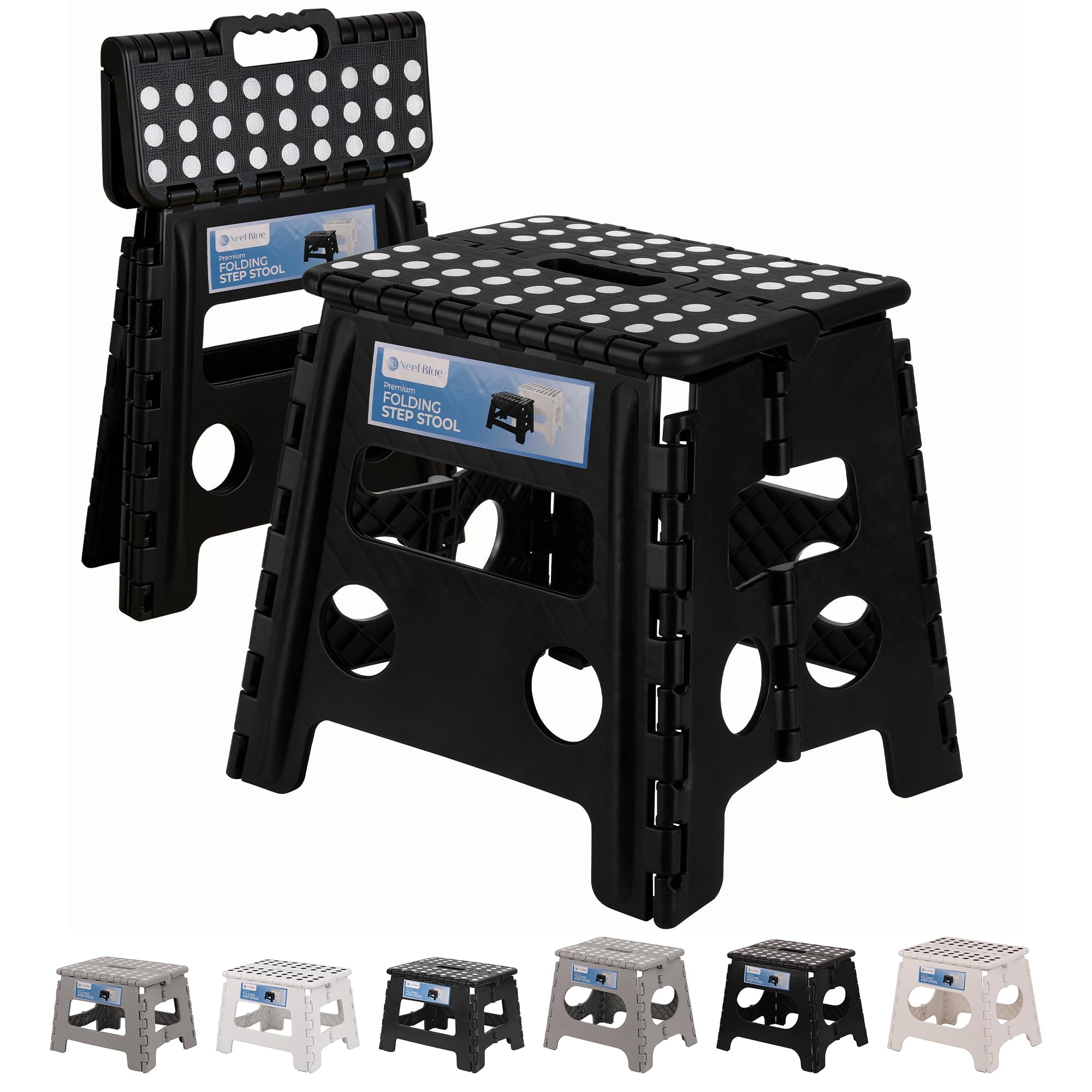 Trimming Shop Heavy Duty 13 Inch Folding Step Stool with Carry Handle, Anti Slip Surface Portable Plastic Foldable Camping Stool for Kitchen, Bathroom, Indoor/Outdoor Use, 330lbs Load Capacity - Black