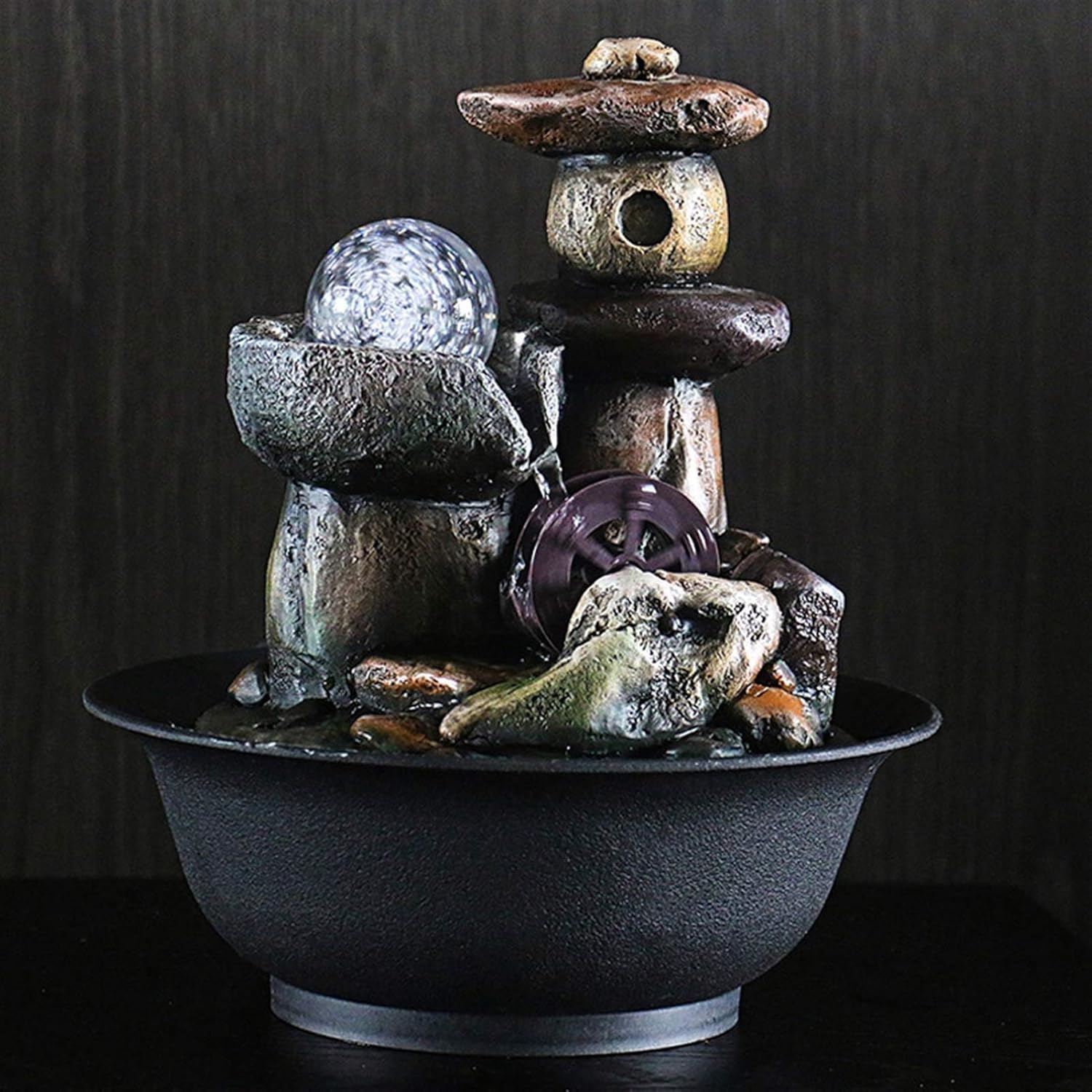 Tabletop Fountain Stacked Rocks Water Fountain Decoration Cool Indoor Outdoor Portable Electric Tabletop Decorative Zen Meditation Waterfall Decor Kit W/Submersible Pump Desktop Fountain