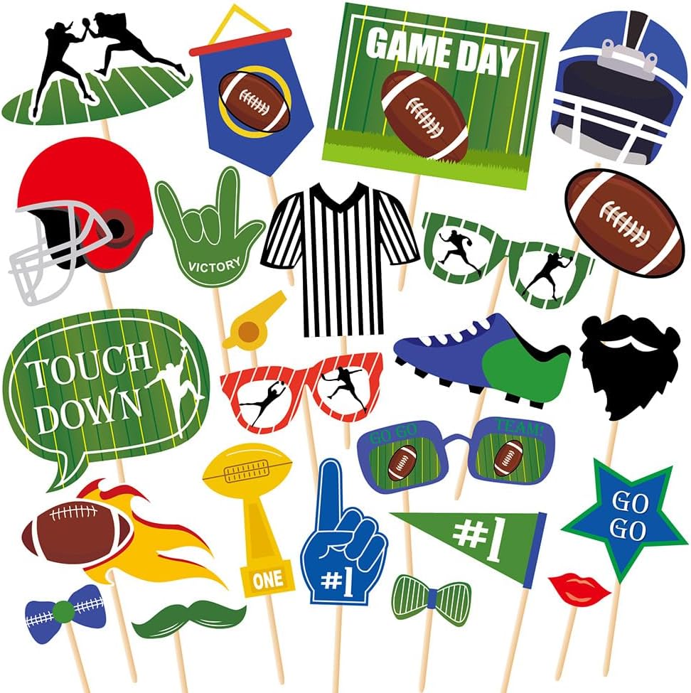 Sport Theme American Football Photo Booth Props Sport Game Day Party Supplies Tailgate Football Touchdown Cutouts for Boys Birthday Party,Super Bowl Party Decorations