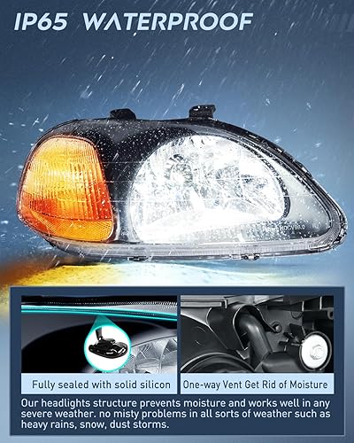 Miniatura 4 de Nilight Conjunto de faros delanteros, faros de repuesto, carcasa negra, reflector ámbar, lente transparente mejorada, para el lado del conductor y