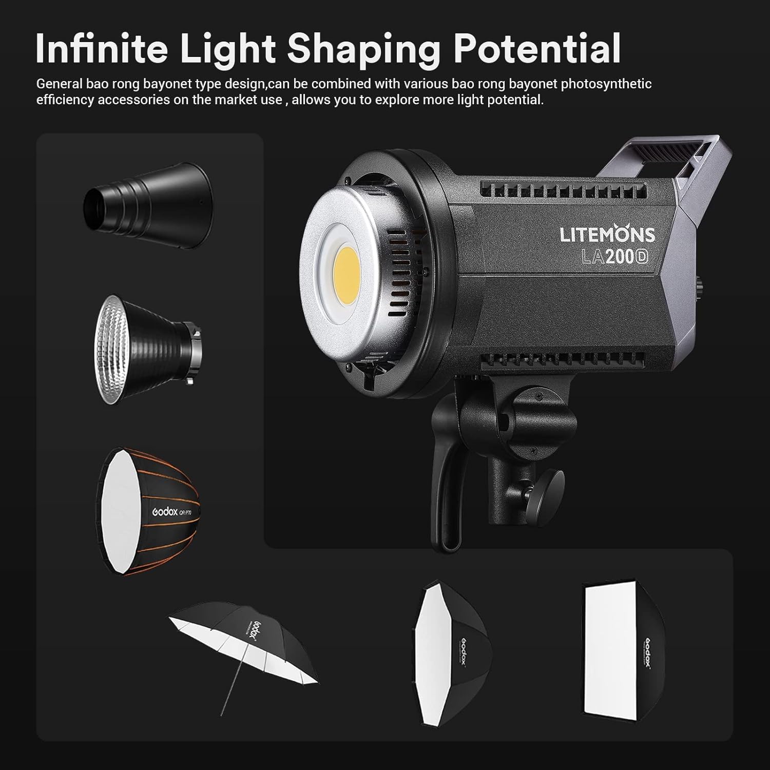 Amazon.com : Godox LA200D LED Video Light, 200W 101000LUX@1M