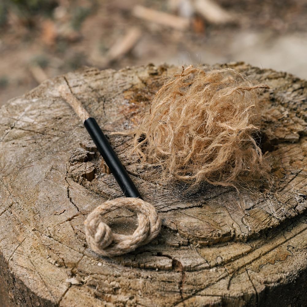 3 Pieces Fire Tinder Rope Tinder Fire Starter Rope Survival Wick Hemp Cord Tinder Waterproof Tinder Wick Rope with Metal Round Tube Sleeve for Camping Hiking Trekking(Black, 35cm)