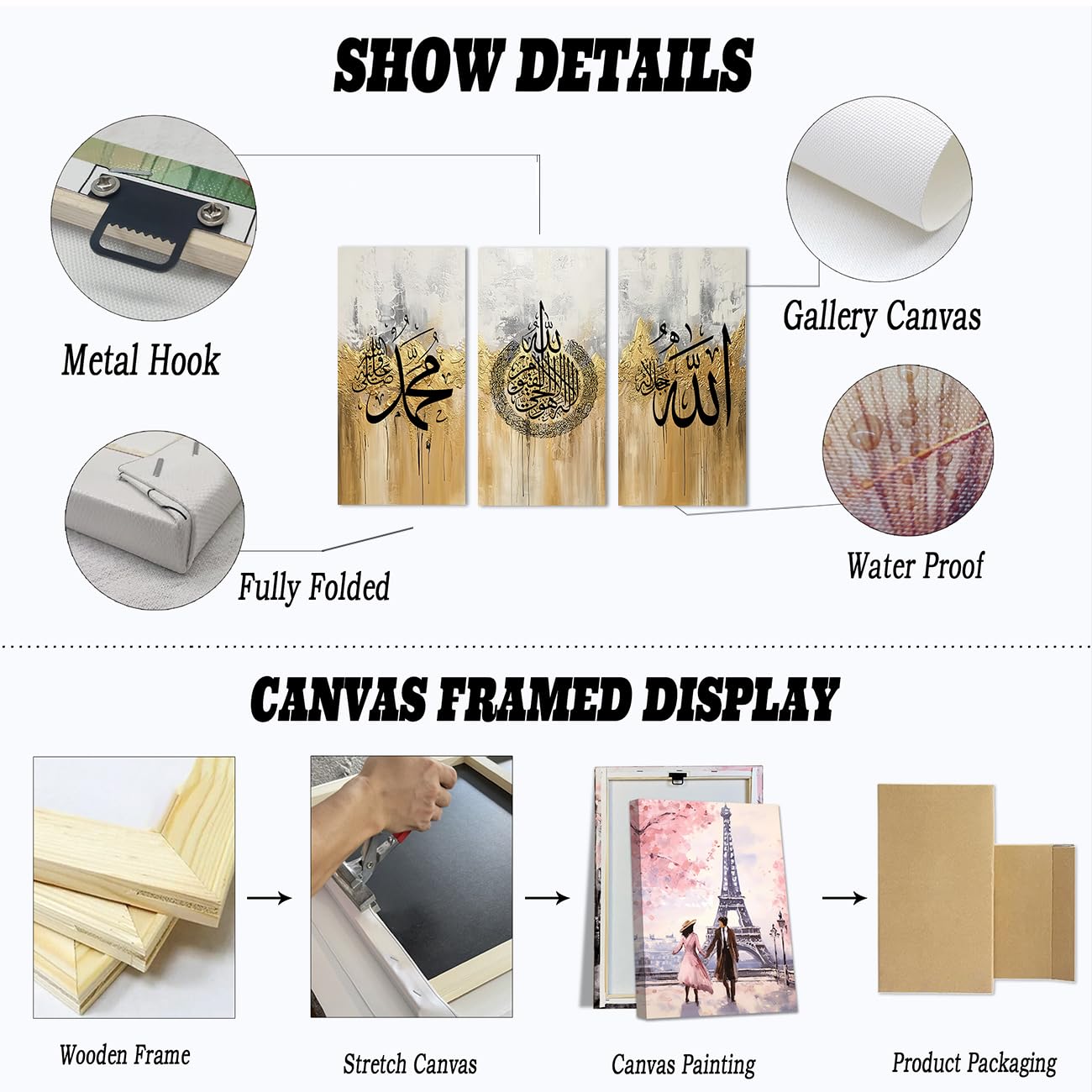 CXHOSTENT islamisches Leinwand Wandbild Ayat al Kursi Wanddeko Rahmen