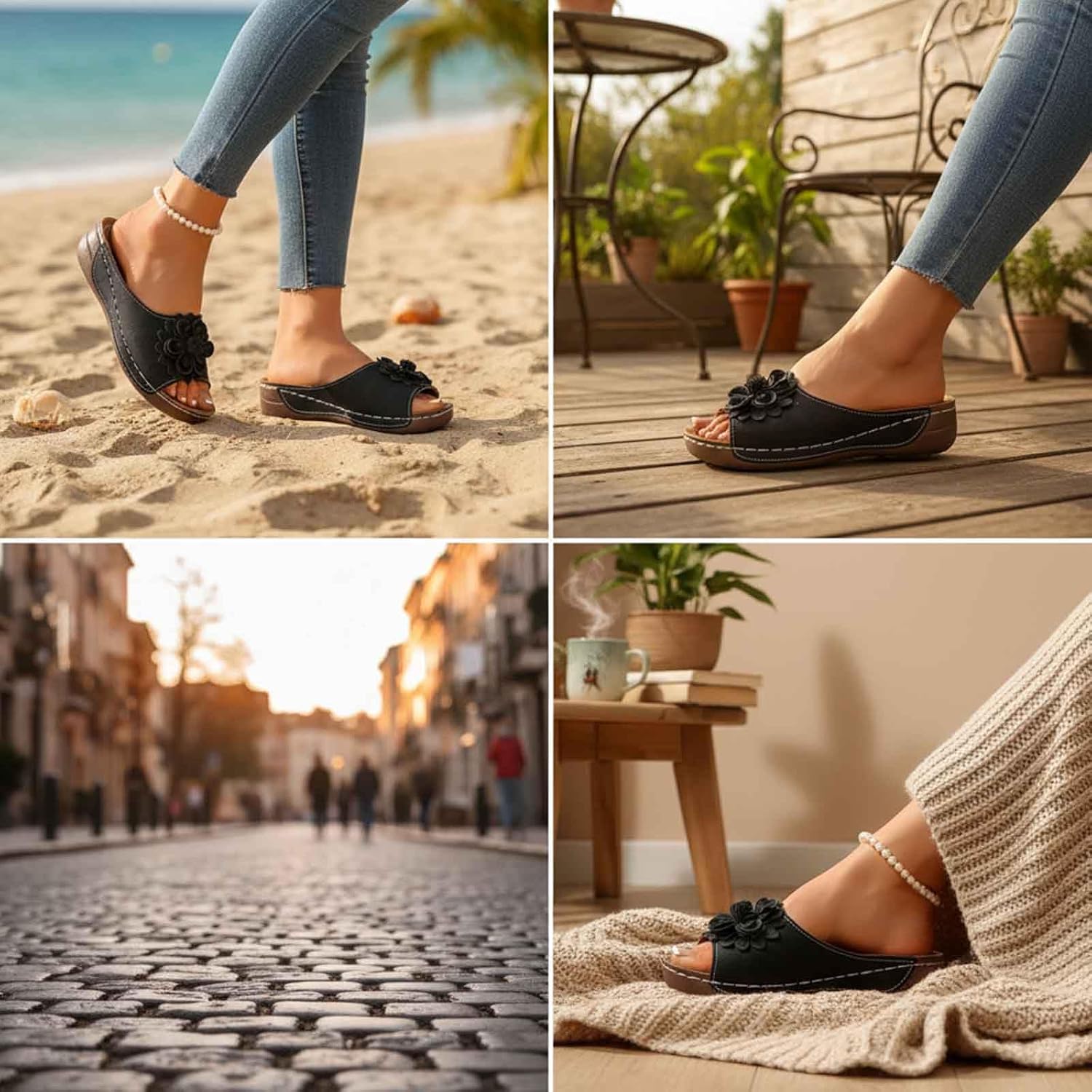 RiceelSor Womens Dressy Flower Orthopedic Wedge Sandals Casual Comfort Open Toe Platform Sandals,with Arch Support Summer Boho Beach Slides - Image 2