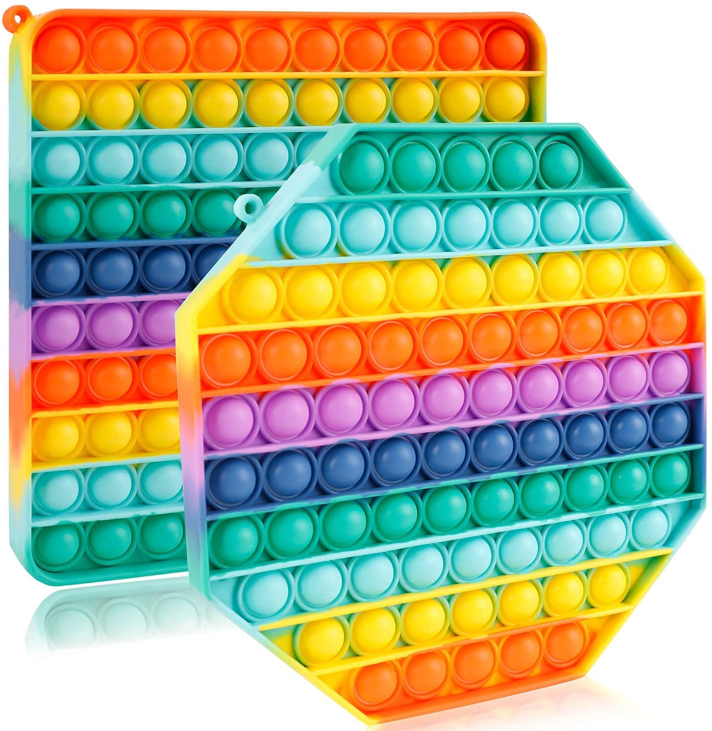 Tzoo® 2 Packs Giant Popitsfidgets Toy for Kids Teens Adult, Jumbo Huge Large Mega Big Press Pop it Fidget Sensory Toy-Jumbo Rainbow Square & Octagon Po It