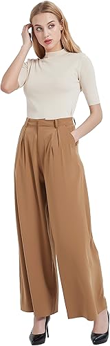 Miniatura 2 de Tronjori Pantalones largos palazzo de pierna ancha casual de cintura alta para mujer, tamaño regular