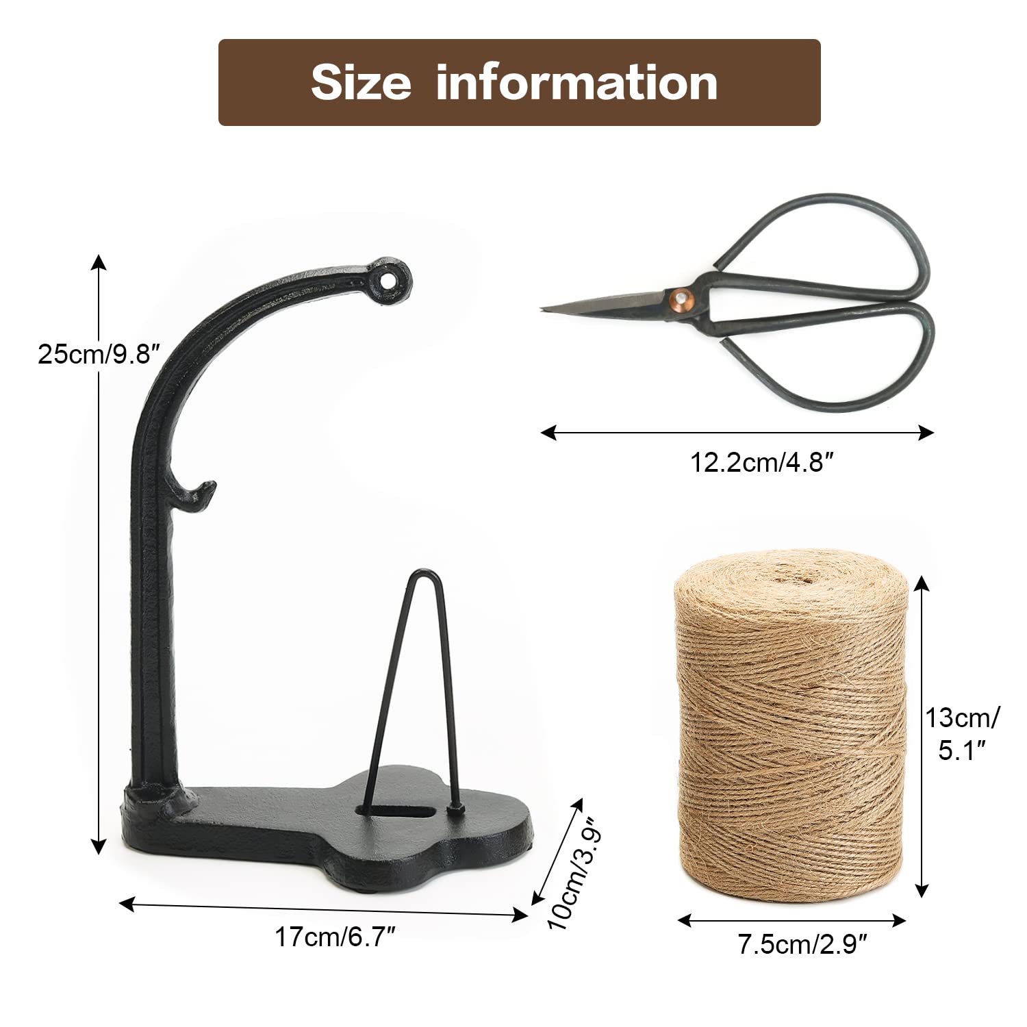 Sungmor Gusseisenhalter für den Garten, 300 m Natürliche Juteschnur & Seil Rack & Schere – dekorative & praktische Heimkunst Handwerkzeuge