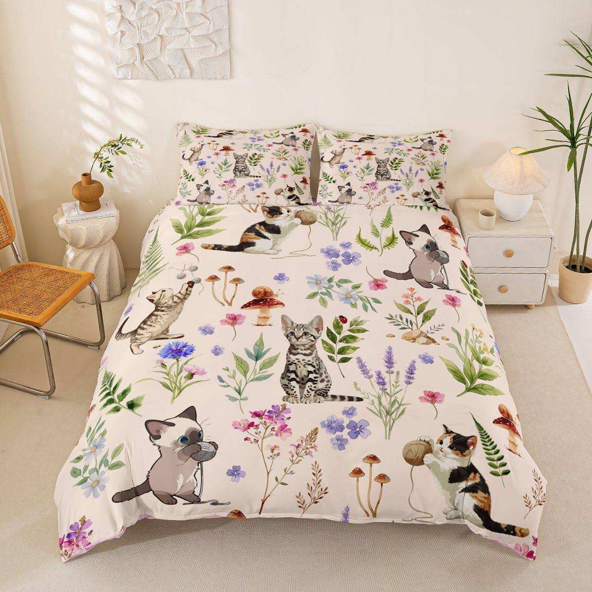 Homewish uroczy kot król poszewka na kołdrę kotek miłośnicy kotów zestaw pościeli beżowy boho akwarela kwiatowy poszewka na kołdrę śmieszne zwierzę zwierzę zestawy łóżek