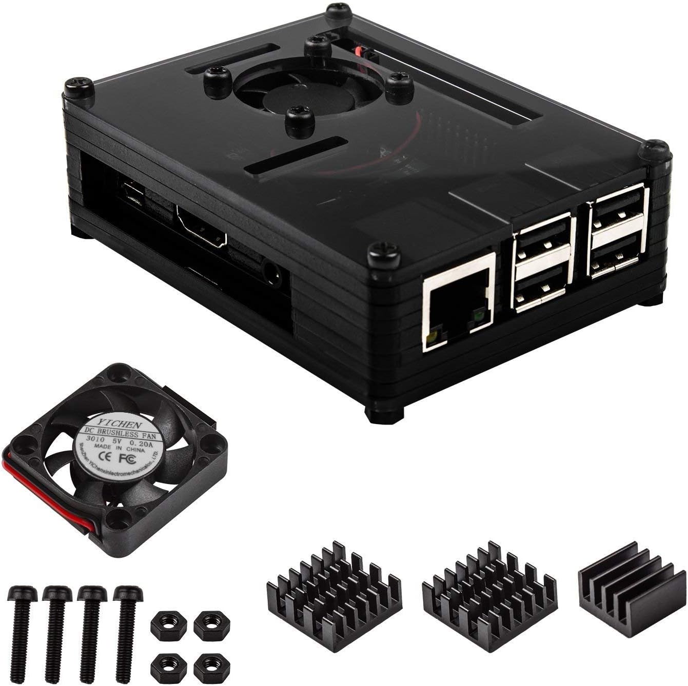 Smraza Raspberry Pi 3 B+ Case with Fan and Aluminum Heatsinks for Pi 3 Model b+, 3b Plus, 3 Model B 2B (Fit for Pi 3B+)