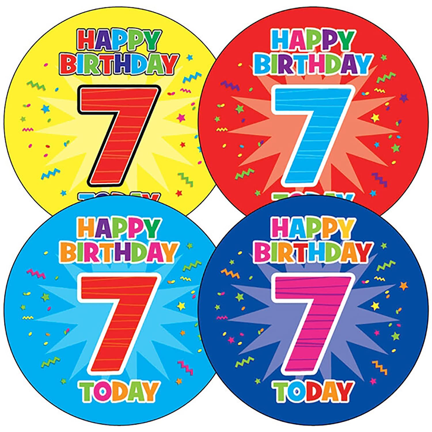 175 Mixed Happy Birthday 7 Years Old Today Childrens Pupils Motivational Gift Present Stickers 37mm Primary Teaching Services