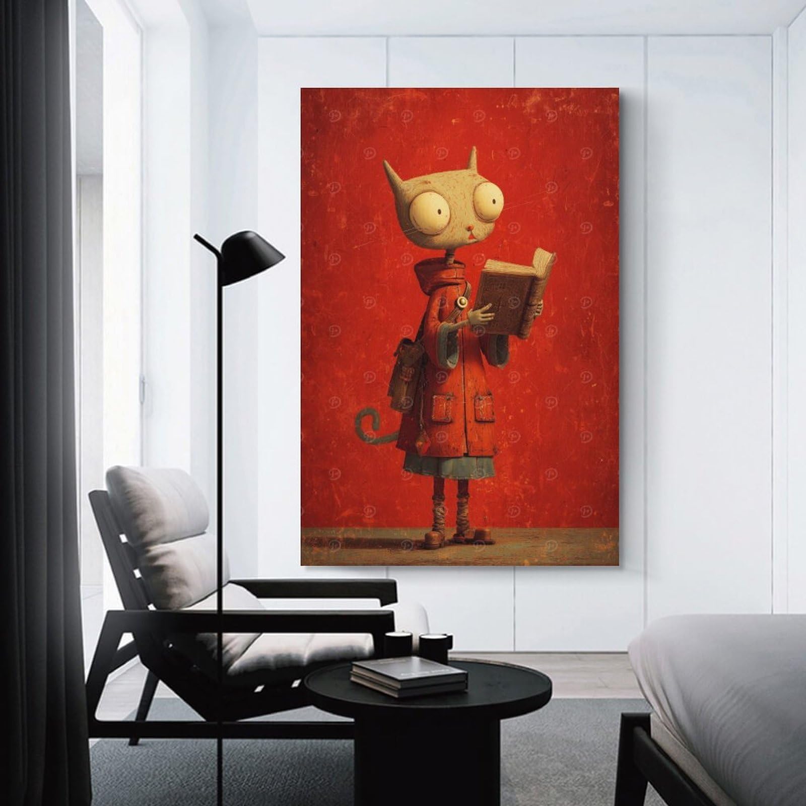 Junmoney Unframe-Style-20 Anthropomorphic Cat Reading A Book Wall Art Print, 20X30inch(50X75cm), For Front Hall, Corridor Or Welcome Spaces, Wall Decor To Refresh Empty Corners