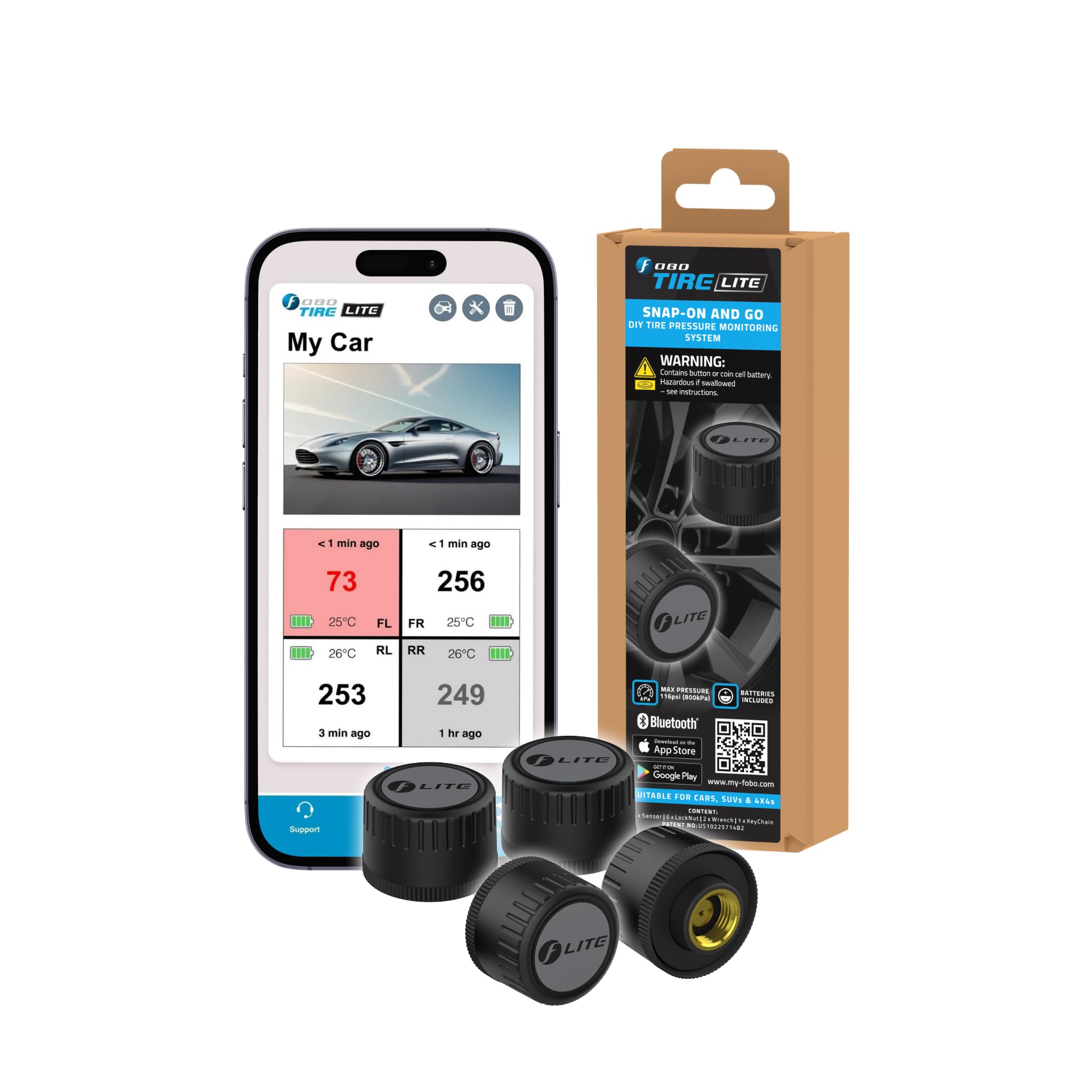Amazon.com: FOBO TIRE LITE TPMS Sensor - Wireless Tire Pressure