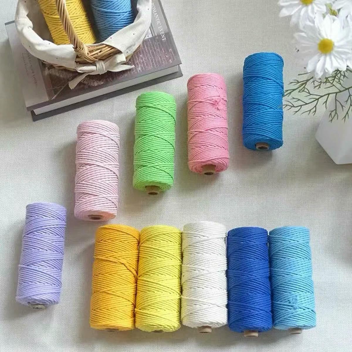 Makramee-Schnur, gedrehte Schnur, gedrehte Baumwoll-Makramee-Schnur, 3,0 mm, 110 Yards, mehrfarbig, for Heimwerker, Heim- und Hochzeitsdekoration(Deep Pink)
