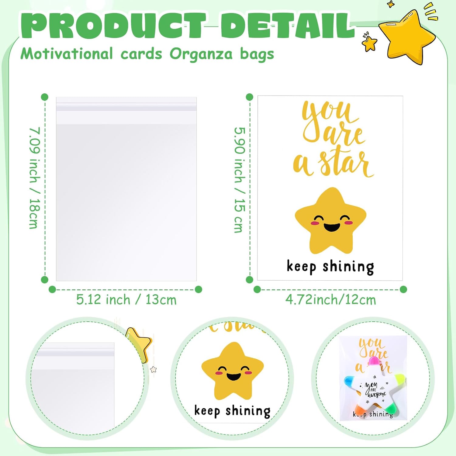 AmazingSpark 12 Sets Star Highlighters with You're a Star Cards Gift Bags 5 in 1 Fluorescent Pens Graduation Gifts (Awesome)