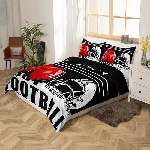 Miniatura 2 de Juego de funda de edredón de fútbol, juego de ropa de cama deportiva, balón de fútbol, negro, blanco, rojo, funda de edredón para niños, niñas,