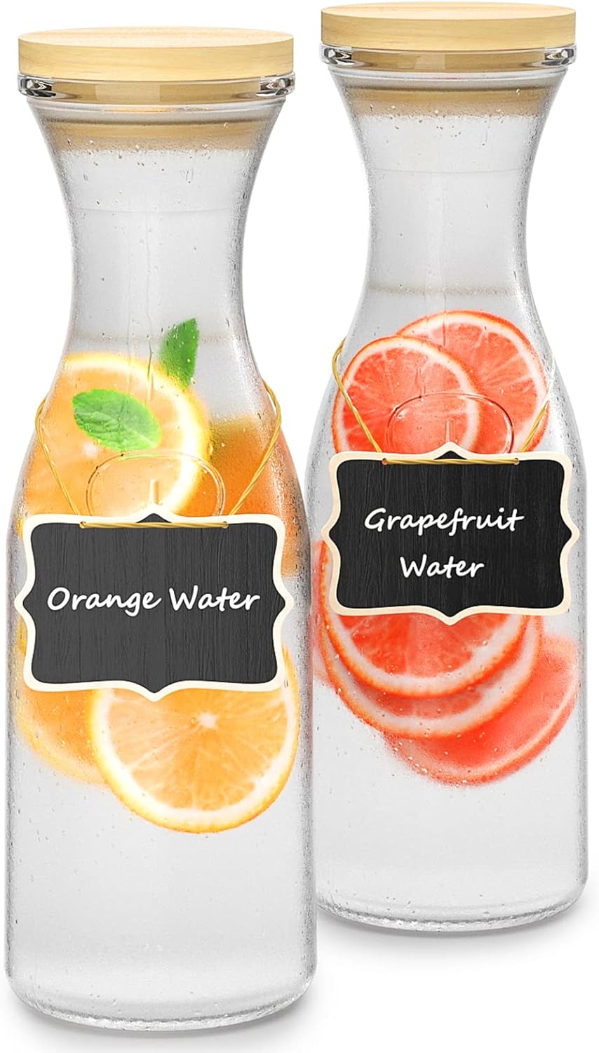 Finew 2 Pack Glass Carafes with Lids for Mimosa Bar, 1