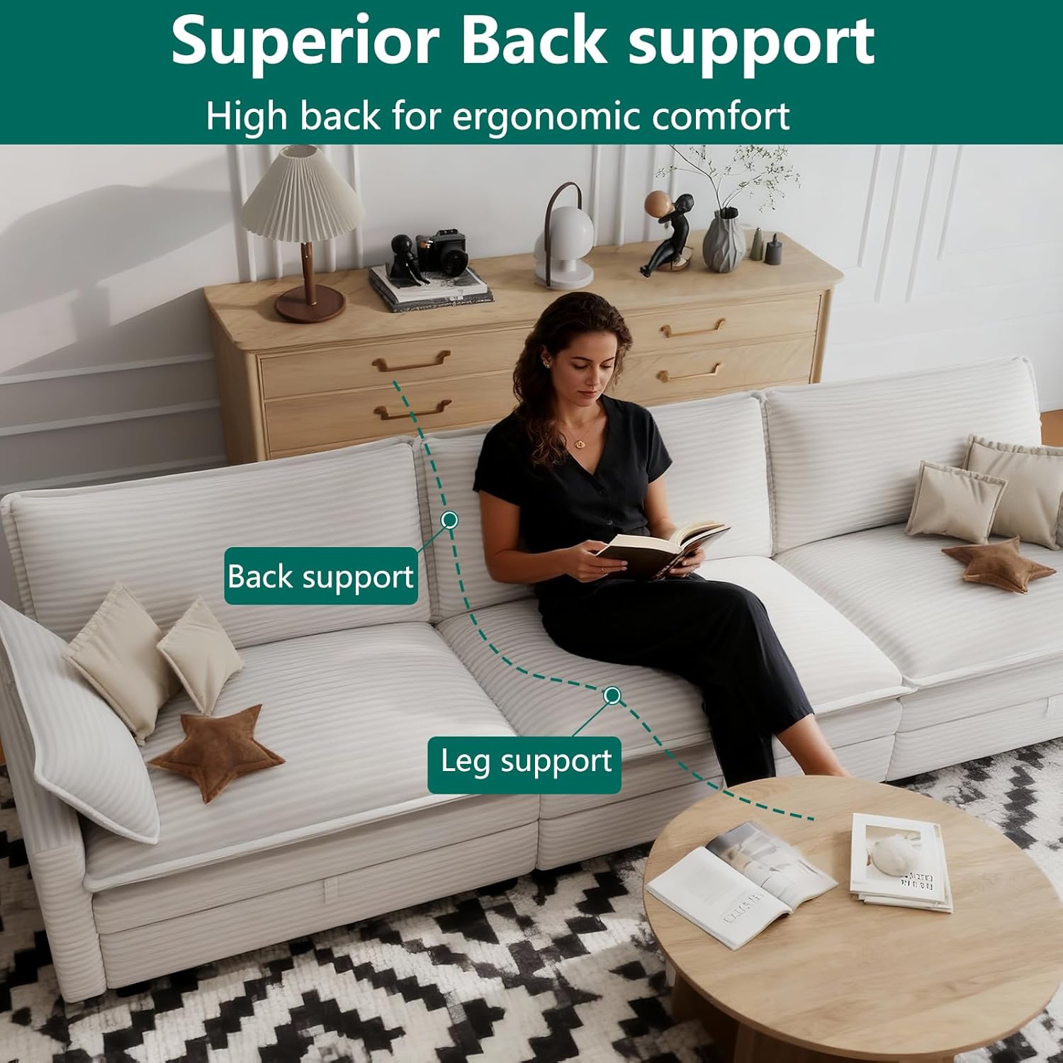 Modular Sectional L Shaped Sofa Couches with Storage Ottoman, Cloud Couch for Living Room, Comfy Sofa with Pillow, White