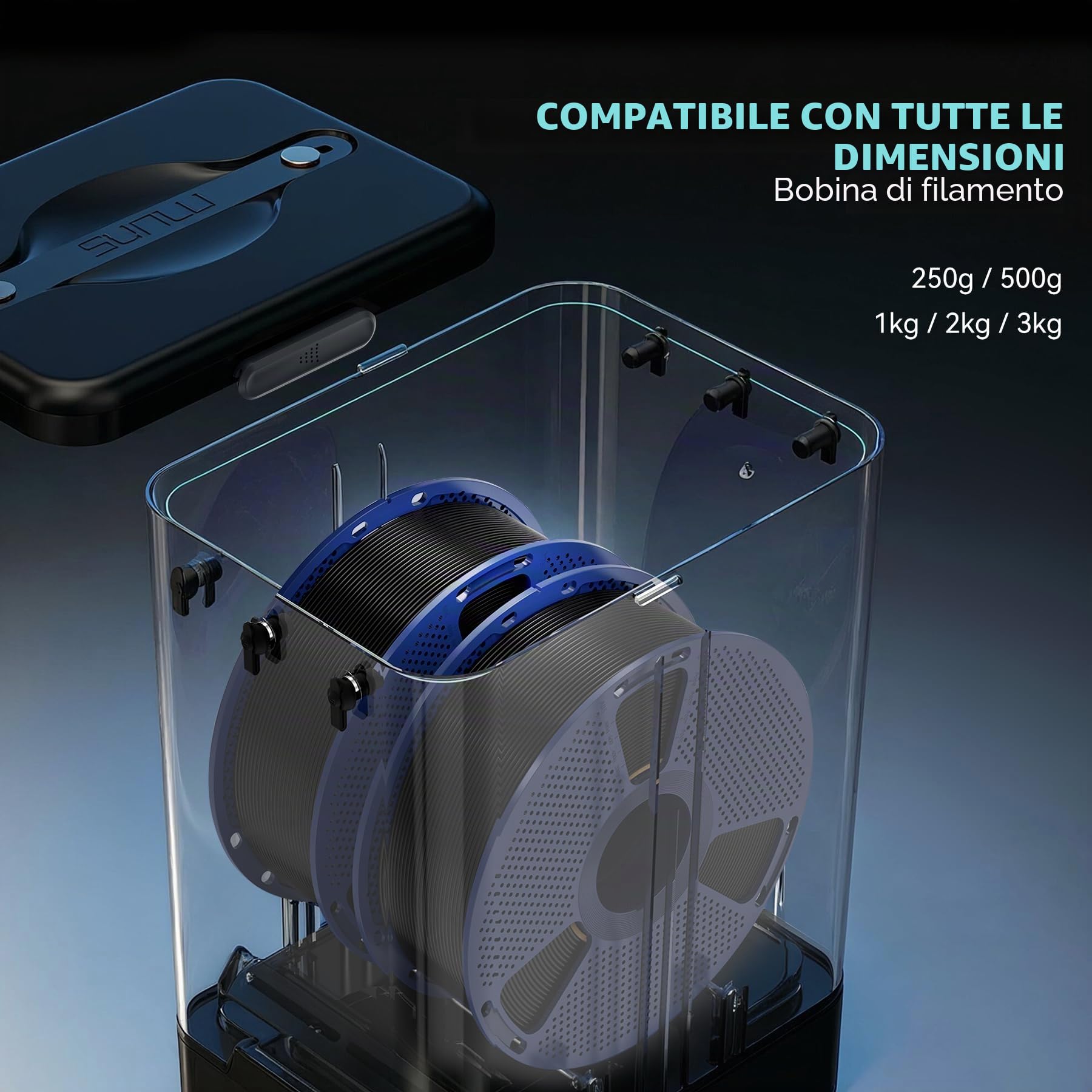 SUNLU Essiccatore Filamento 3D SP2 e Scatola di Stoccaggio del Filamento, 2 Bobine Filament Dryer, 70℃ Massima Temperatura con 360° Riscaldamento, Essiccatore Filamento Stampante 3D per PLA PETG TPU