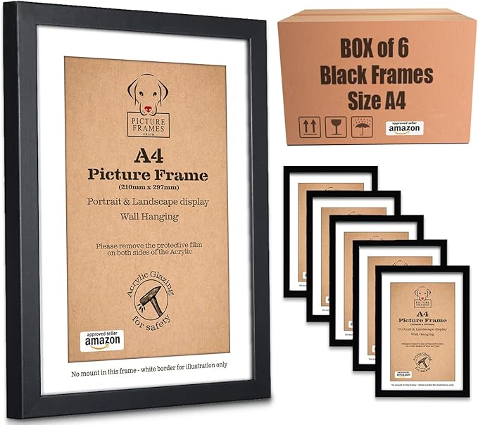 Box of 6 A4 Picture Frames, Black Picture Frames, A4 Photo Frames, A4 Frame, A4 Black Frame, A4