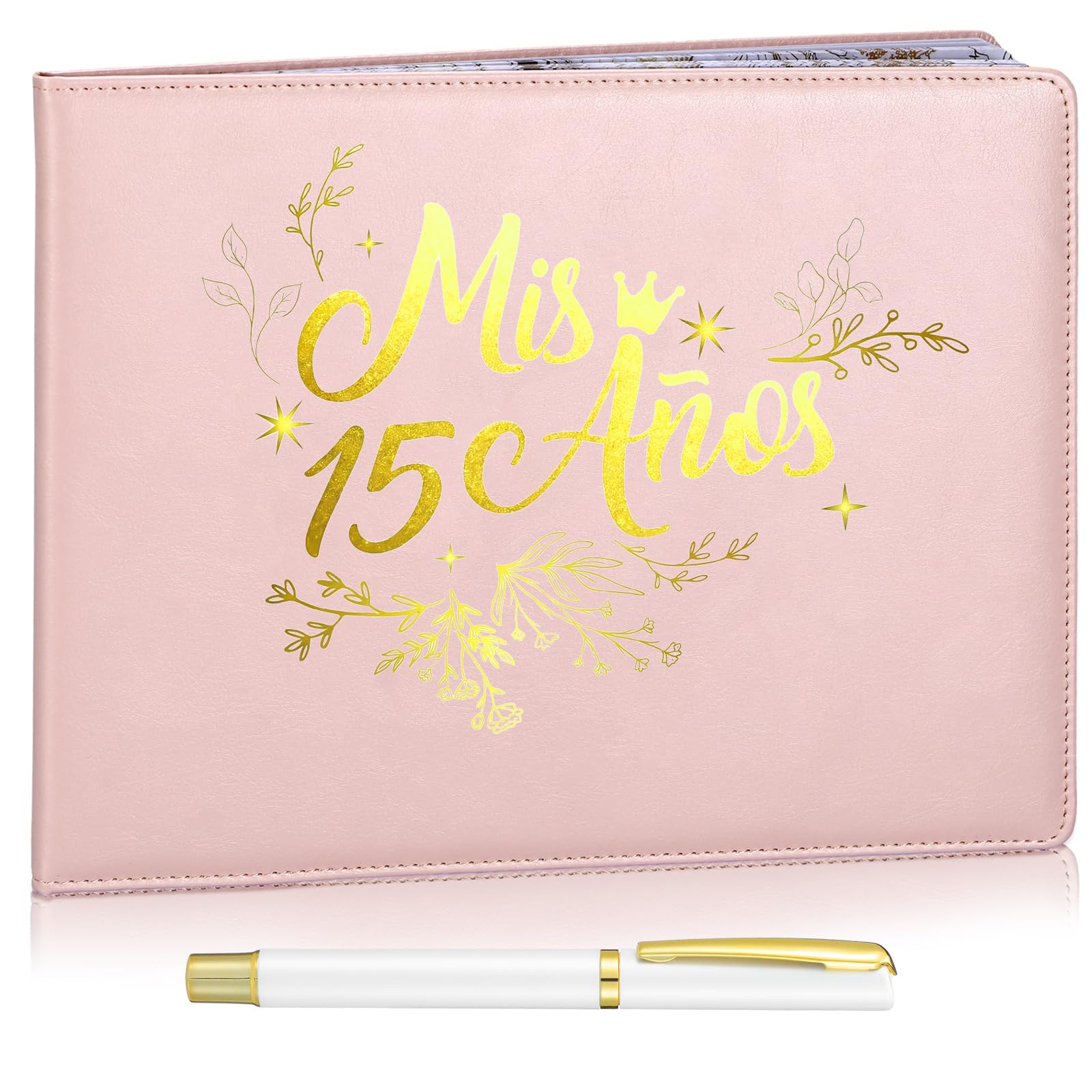 MotiMind Quinceanera Guest Book with Pen Libro De Firmas Para 15 Anos Pink
