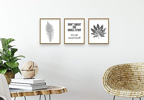 Miniatura 6 de Modern Black And White Tropical Leaf Typography Dont Sweat The Small Stuff, Saying Wall Art Set of 3, 8x10 inch Unframed Print Poster With