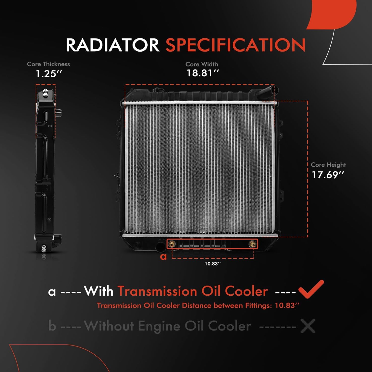 A-Premium Engine Coolant Radiator Assembly with Transmission Oil Cooler Compatible with Toyota 4Runner & Pickup, 1988-1995, V6 3.0L, Automatic Transmission, Replace # 1640065030