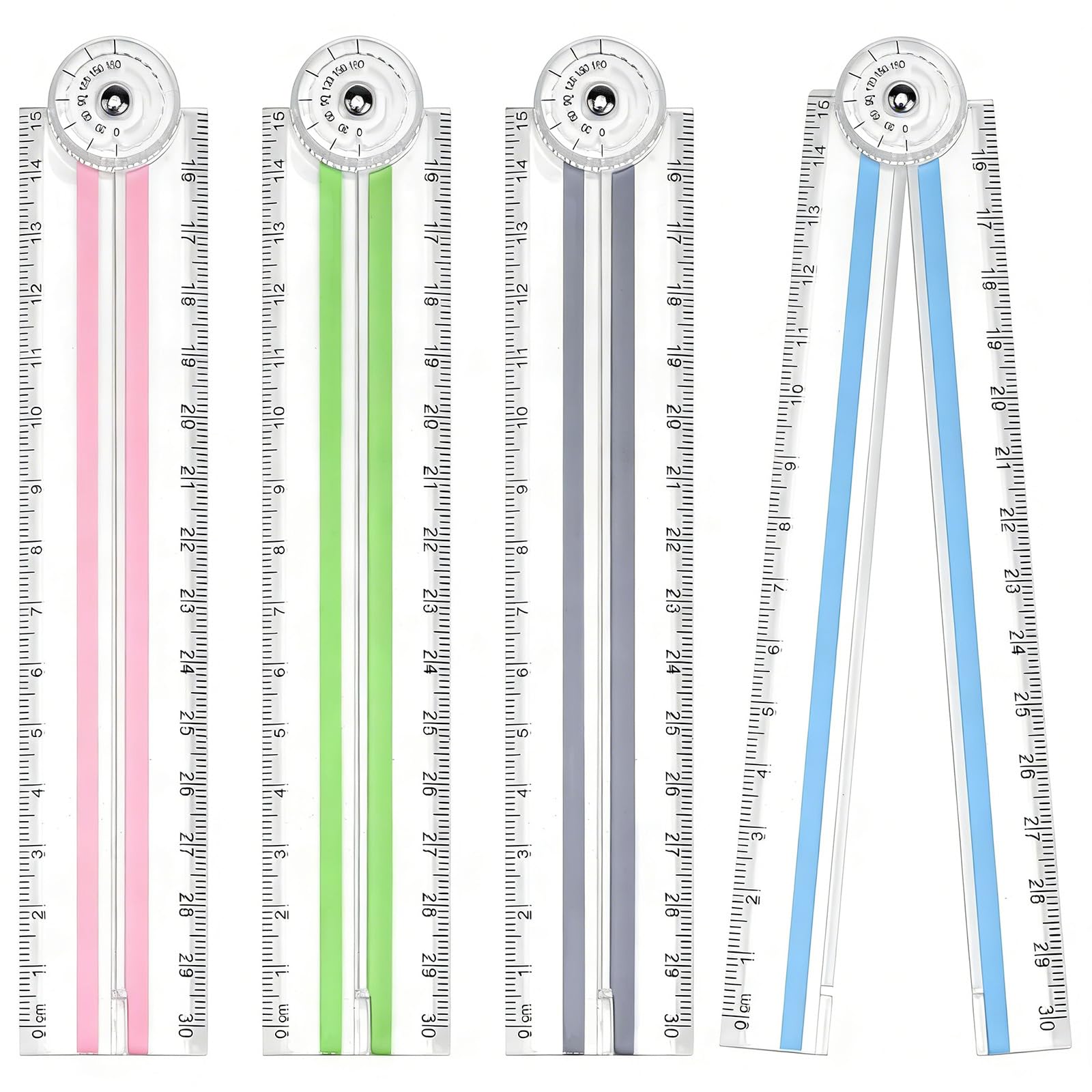Folding Ruler - 30cm Transparent, Plastic, Geometric, School Stationery Straight Ruler for Students
