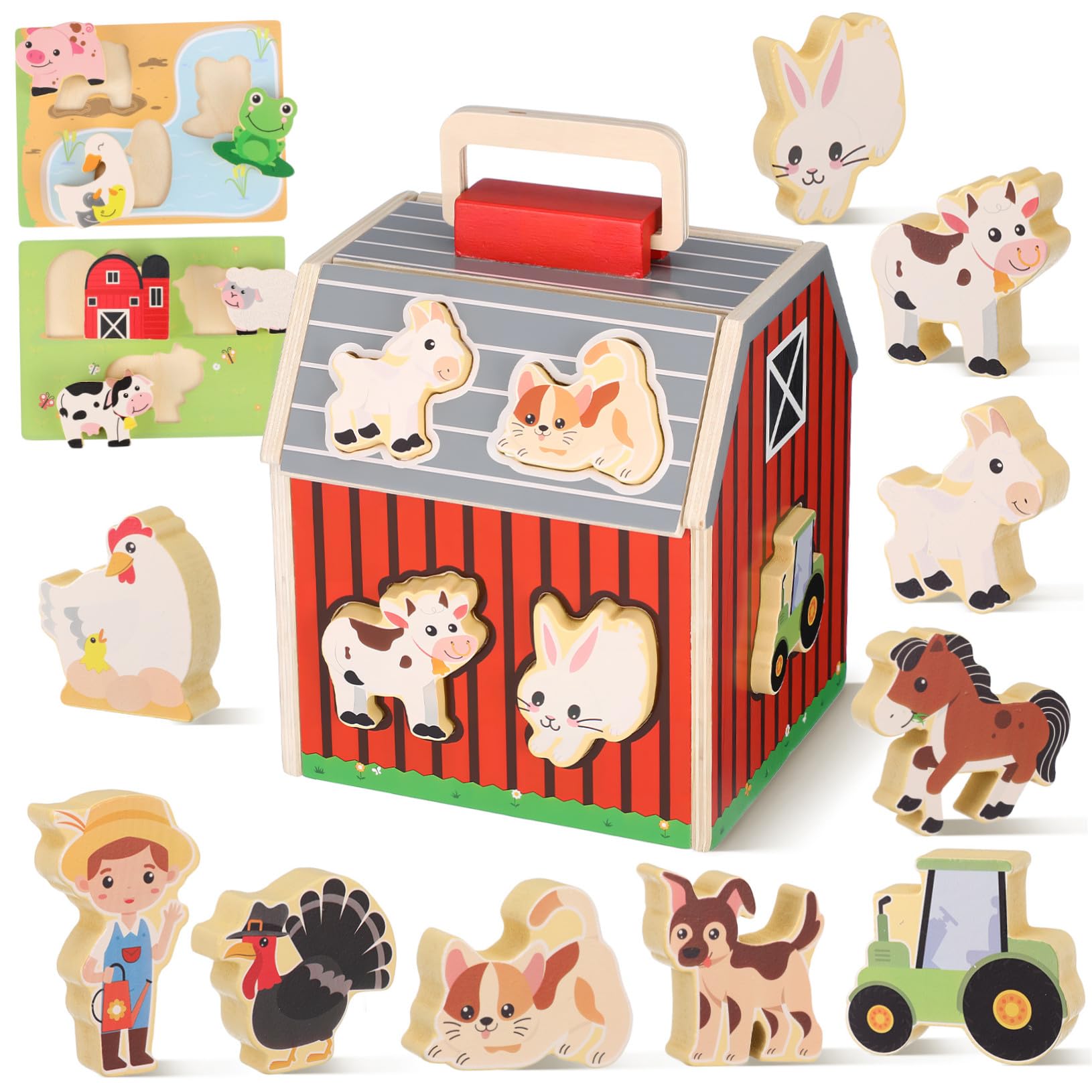 VANZACK Giocattolo Animali da Fattoria in Legno per Bambini | Bimbi 2-5 Anni, Attività Montessori Stem, Uso Versatile in Casa E'aperto