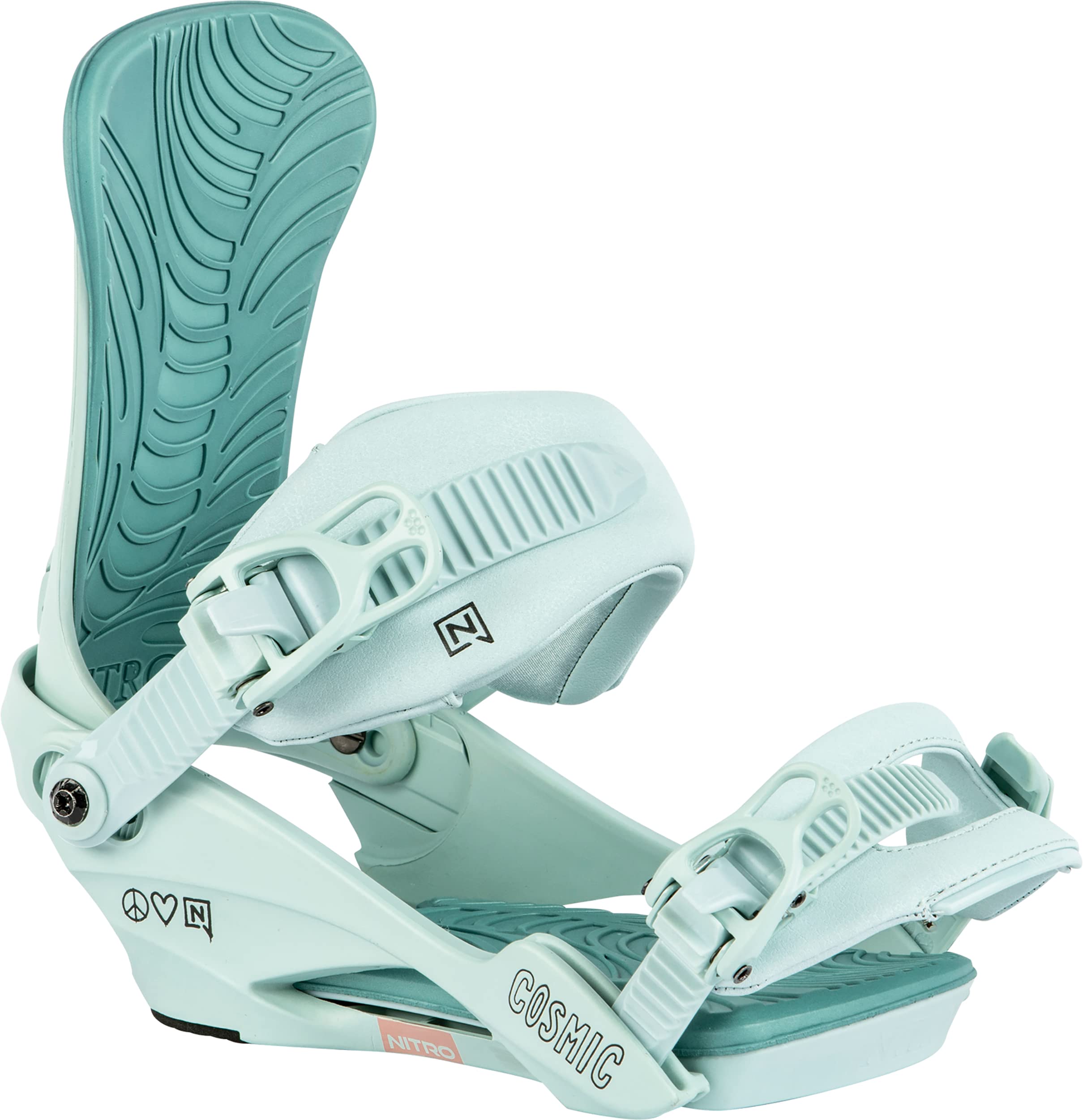 Nitro Women's Cosmic '24 All Mountain Freeride Freestyle Binding Snowboard Binding, Peace Love, S/M