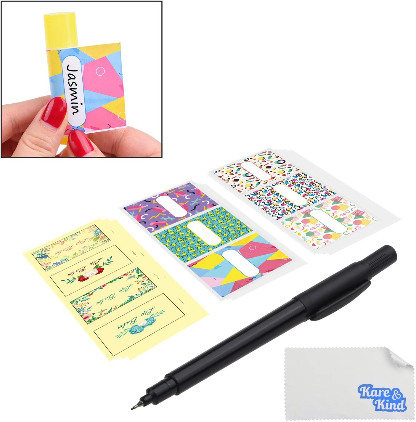 Kare & Kind Value Pack of 400 Labels - 8 Different Designs - for Lip Balm Containers, Nasal Inhaler Tubes, etc. - Self Adhesive, Easy Peel