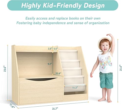 Miniatura 2 de TOETOL Estantería de 2 niveles para niños y libros, estantería de 4 eslingas para niños, cajas de almacenamiento, estante y organizador para