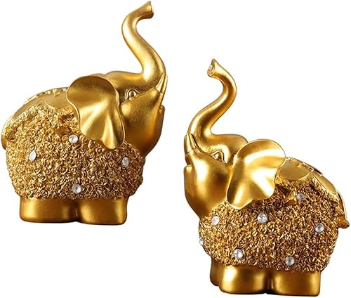 Estatua de arte para regalos, figuras coleccionables, 2 piezas, adornos de elefante, decoración vintage, adornos de diamantes de imitación dorados,