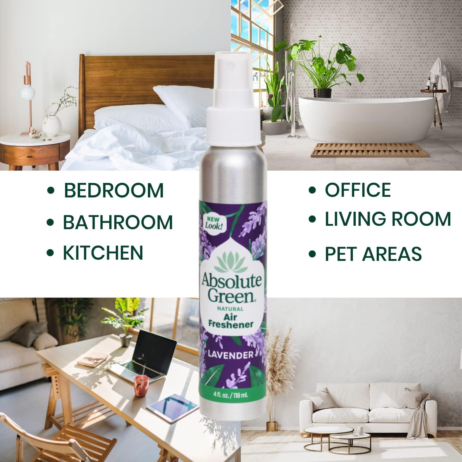 Absolute Green Air Freshener Room Spray, Non-Toxic, Cover Odors, Safe around Kids and Pets, Natural Lavender Scent 4oz (2 Pack)
