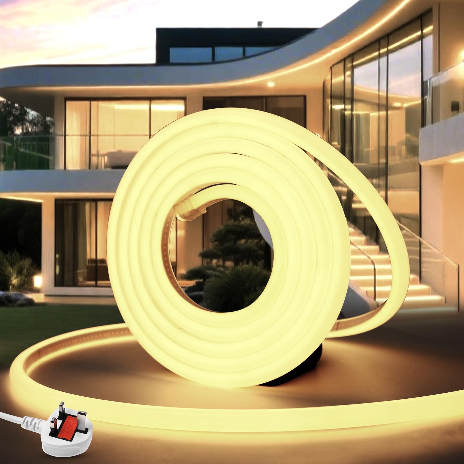 YOODI Neon COB Led Rope Lighting 2M /6.65FT 220V IP65 Waterproof Fireproof Cuttable Neutral 4000K Flexible Led Strip Lighting Included Plugs for Bedroom, Garden, Kitchen, Outdoor & Indoor — image 1