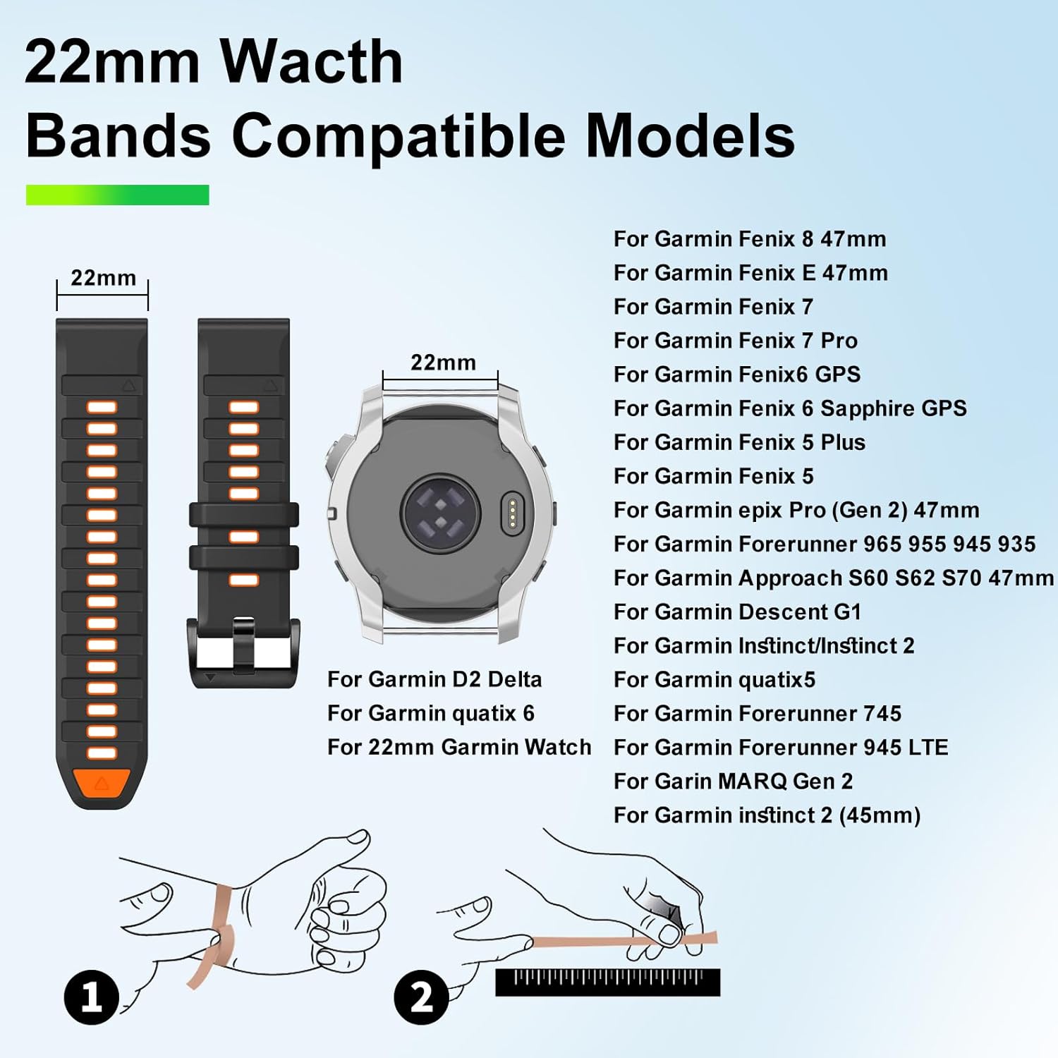 22mm & 26mm Watch Band for Garmin Fenix 8 47mm/51mm, Fenix 7/6/5, Fenix 7X/6X/5X, Epix Pro Gen 2 47mm/51mm, Forerunner 965/955/945, Quick Fit Soft Silicone Strap for Instinct 2X, Tactix Delta/Enduro - Image 3
