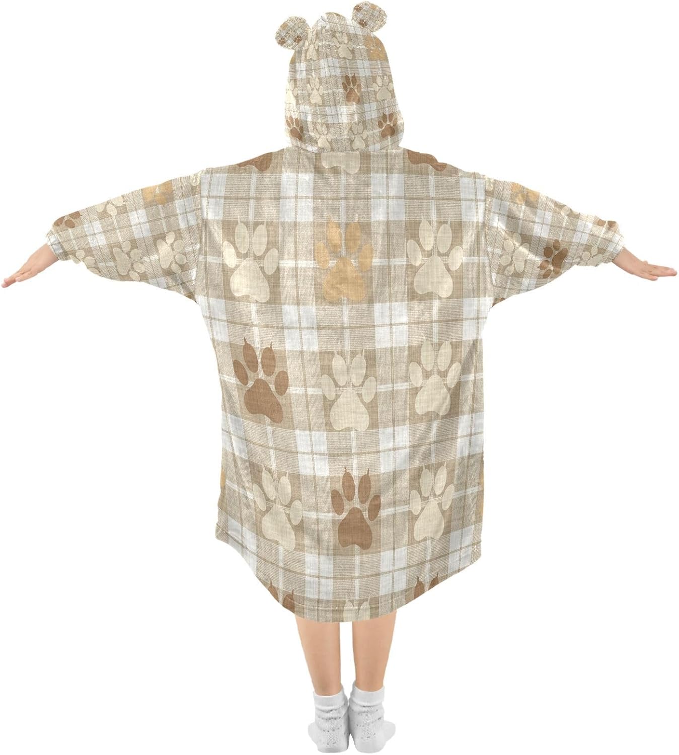Kigai Dog Paws Wearable Blanket Hoodie for Kids Oversized Hooded Sweatshirt Flannel Blanket with Pocket