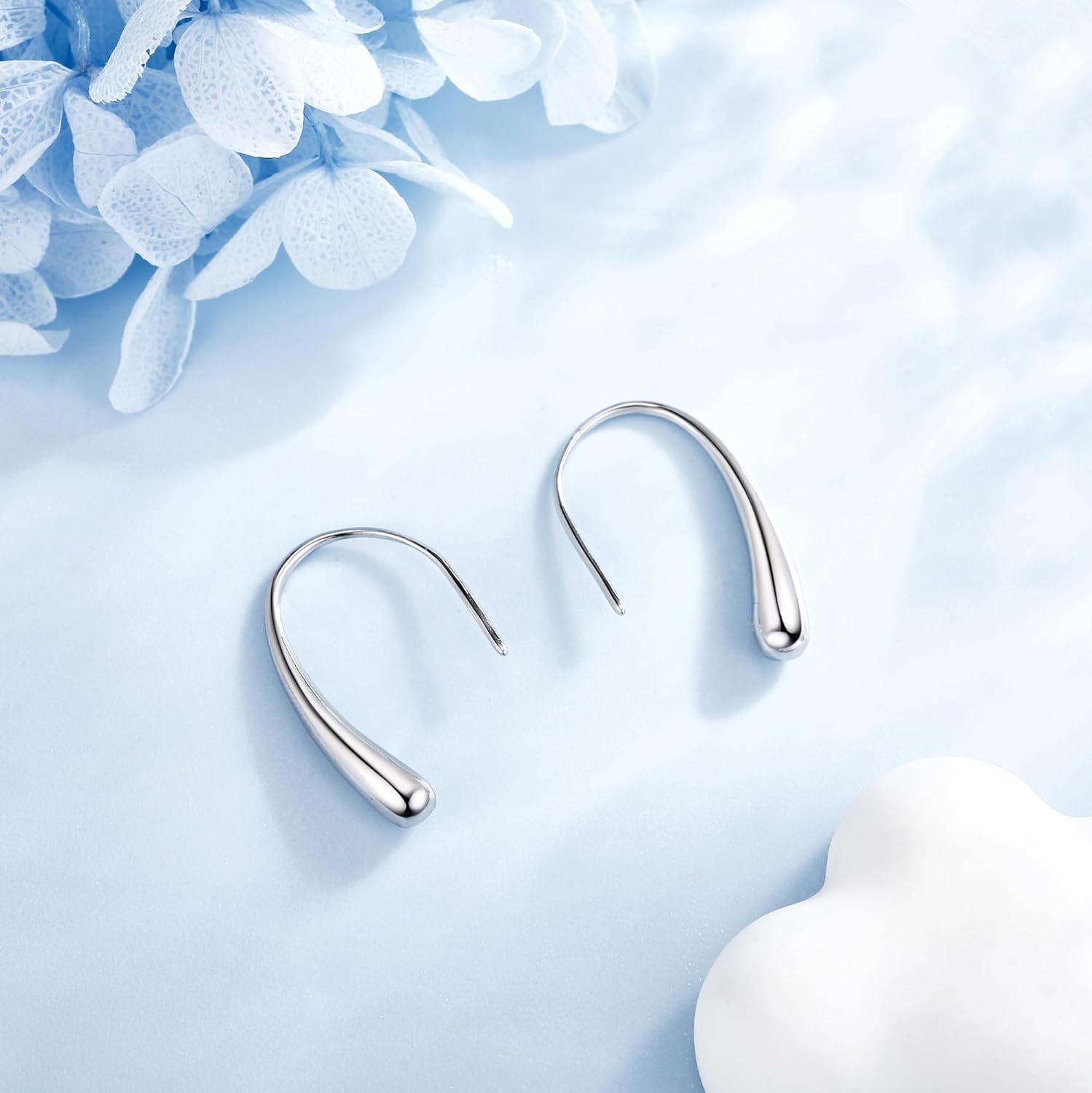 Teardrop Drop Earrings Sterling Silver Pull Through Teardrop Dangle Earrings for Women - Image 5