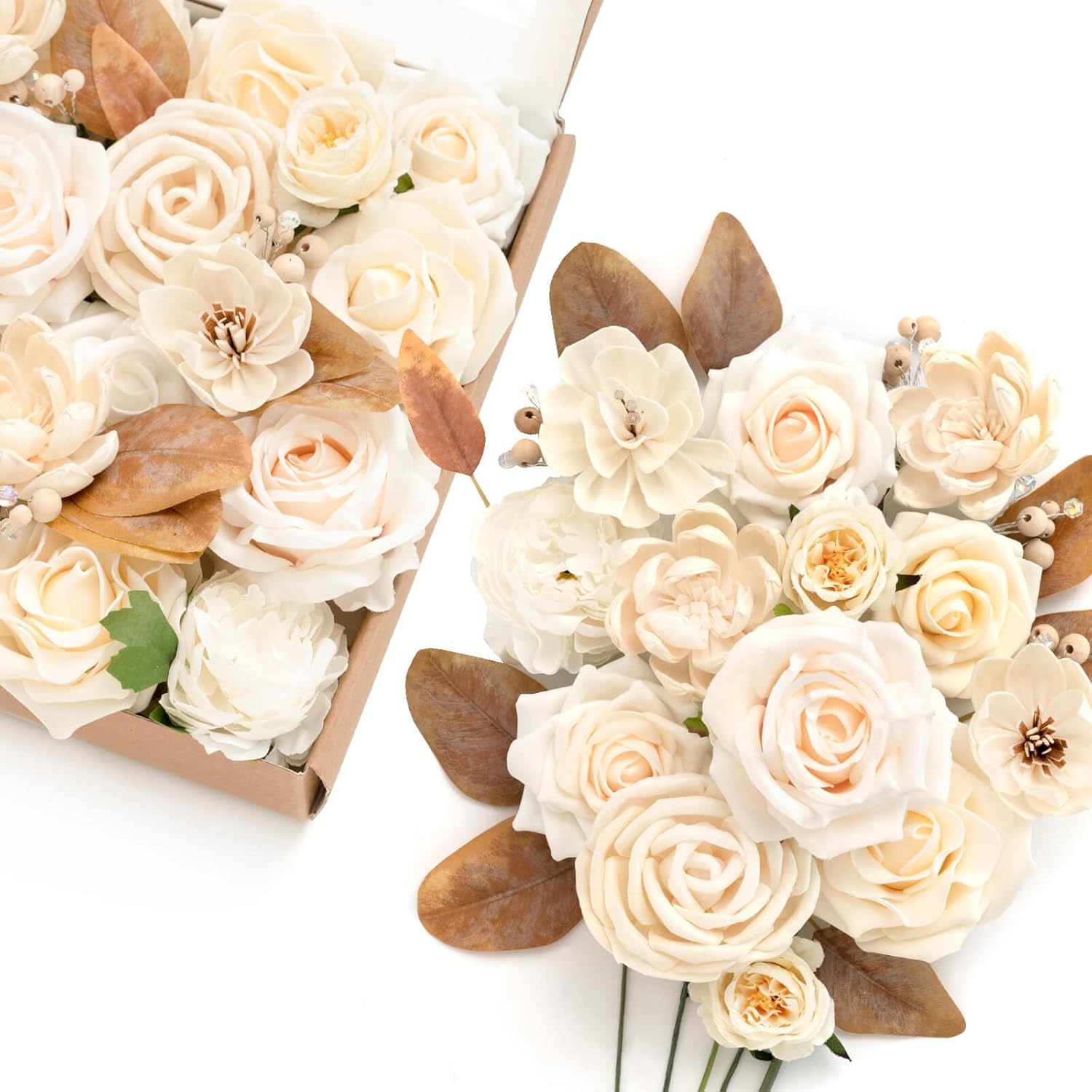 Ling's Moment Artificial Flowers Combo Box Set for DIY Wedding Bouquets Centerpieces Arrangements Bridal Shower Party Home Decorations