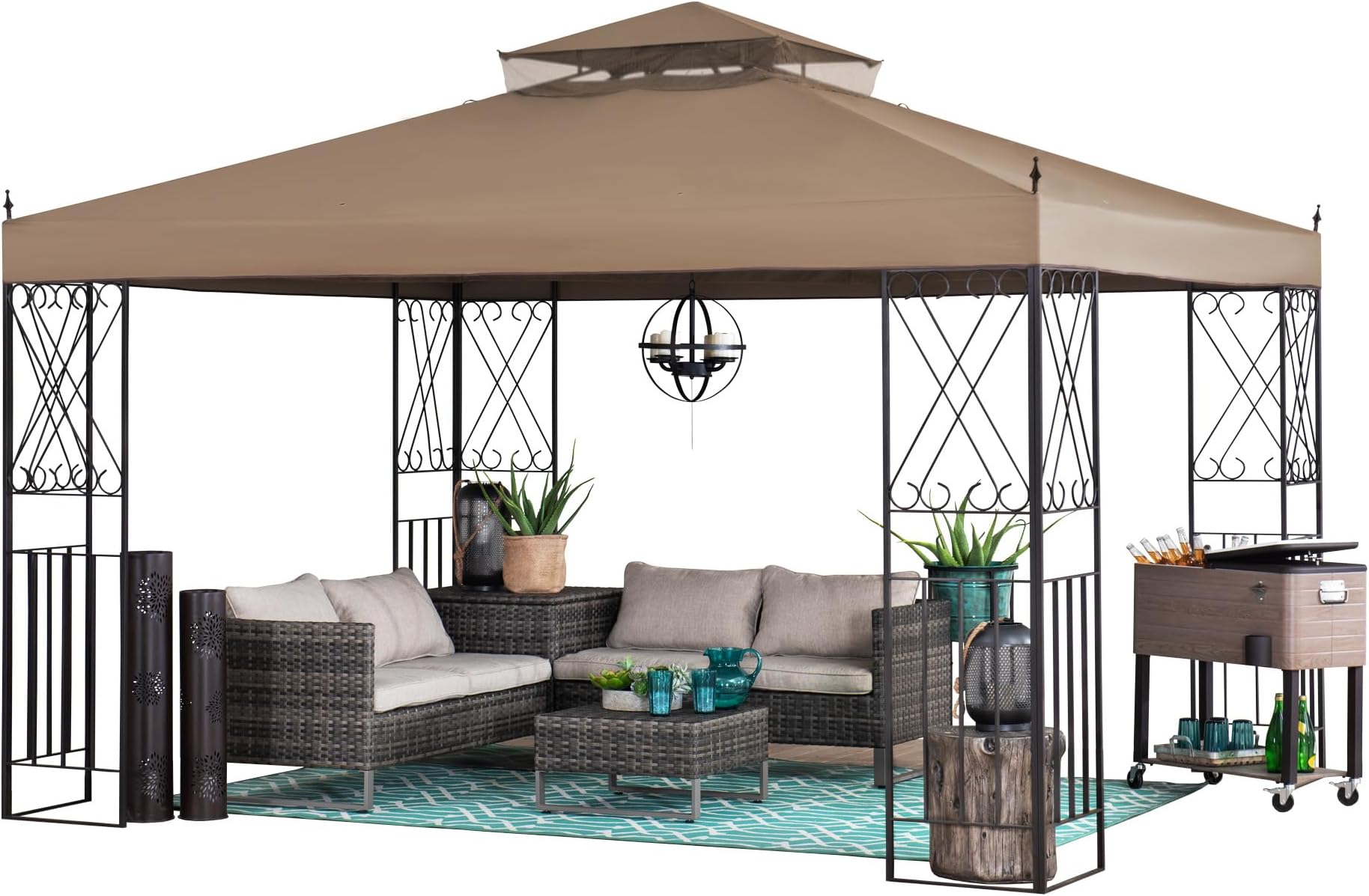 Sunjoy Amazon.com : Sunjoy 10 ft. x 12 ft. Soft Top Gazebo with Khaki 2-Tier ...