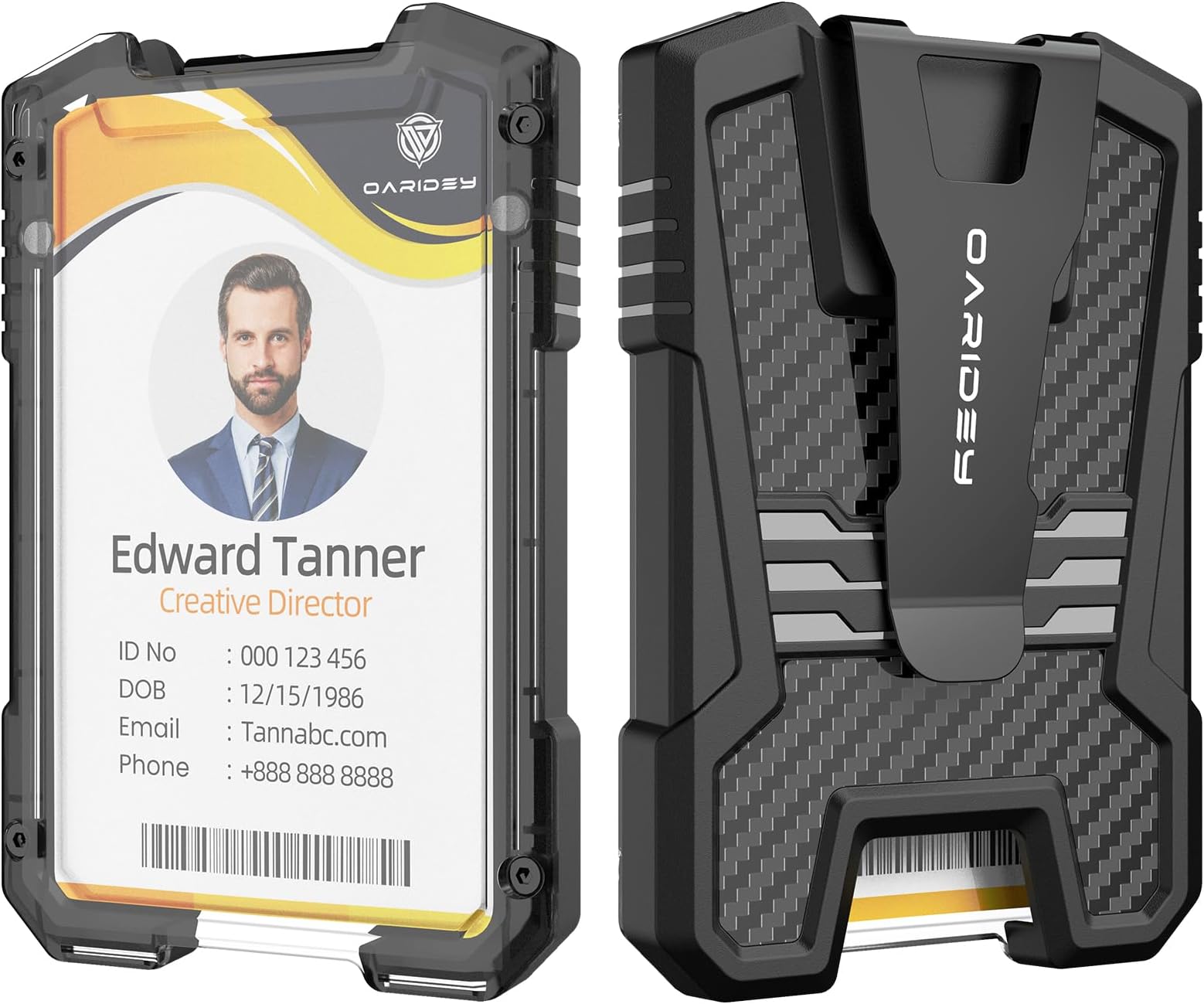 Oaridey Carbon Fiber Badge Holder/ID Card Holder with Manganese Steel Clip
