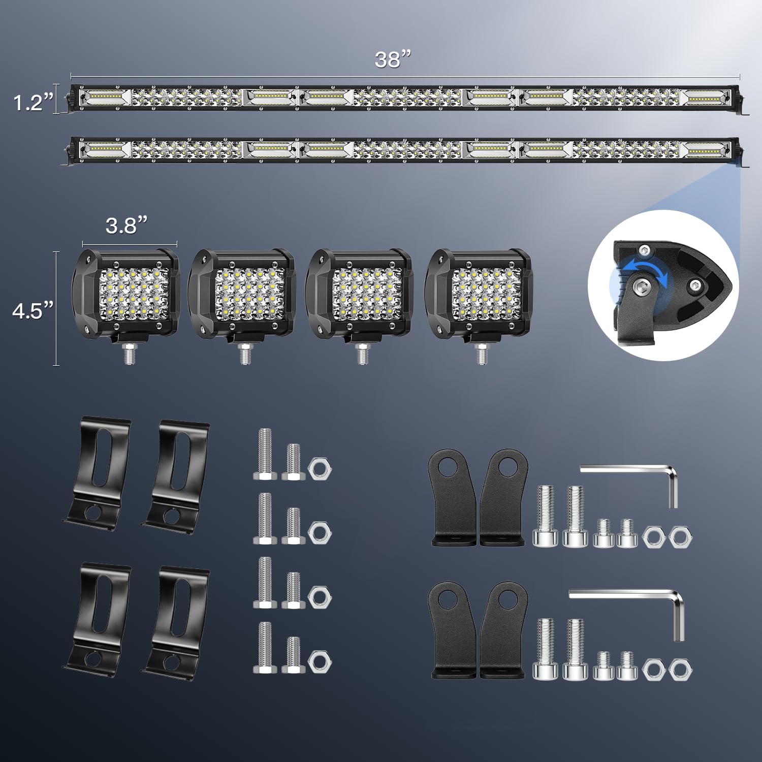LED Light Bar for Truck - 38 Inch Slim Light Bars with 4 Inch LED Pod Lights and Wiring Harness 12V 24V Spot Flood Combo Waterproof Off Road Work Lights for ATV UTV Tractor Trailer Pickup