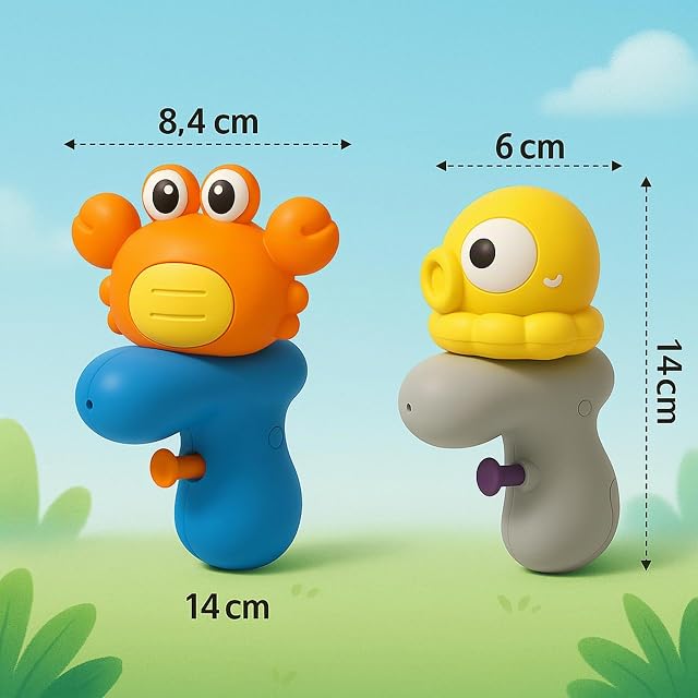 Foto 2 de 7 de Juego de 2 pistolas de agua para niños, 80 ml, alcance de 2 a 6 m, material ABS, juguete de baño para jardín