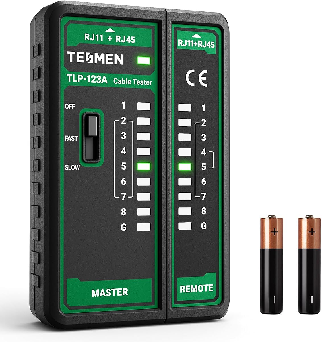 TESMEN TLP-123A Network Cable Tester for RJ11 RJ45, Ethernet Wire Tool for CAT5/CAT5E/CAT6/CAT6A/CAT7/UTP&STP, LAN & TEL Continuity Test, Suitable for Cable Maintenance - Green
