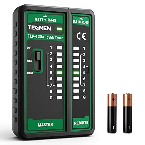 TESMEN TLP-123A Network Cable Tester for RJ11 RJ45, Ethernet Wire Tool for CAT5/CAT5E/CAT6/CAT6A/CAT7/UTP&STP, LAN & TEL Continuity Test, Suitable for Cable Maintenance - Green