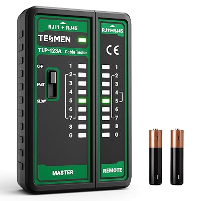 TESMEN TLP-123A Network Cable Tester for RJ11 RJ45, Ethernet Wire Tool for CAT5/CAT5E/CAT6/CAT6A/CAT7/UTP&STP, LAN & TEL Continuity Test, Suitable for Cable Maintenance - Green