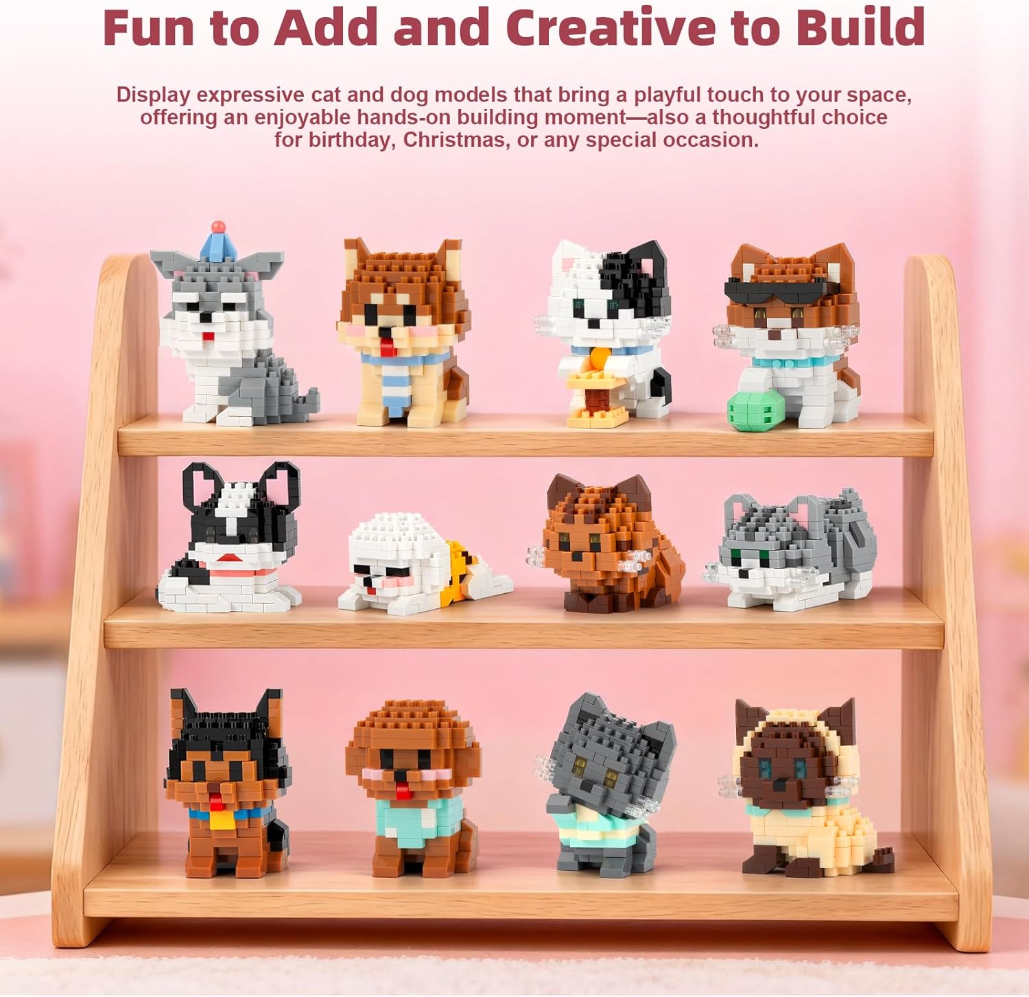 Party Favors Animal Building Sets Easter 12 Mini Cat Dog Figures 2189 PCS Micro Bricks Creative Build Gift Christmas Birthday Ages 14+