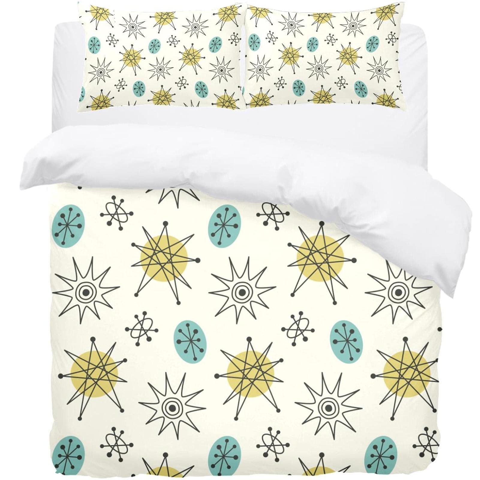 Parure de lit thermique 3 pièces jaune et bleu à motif géométrique