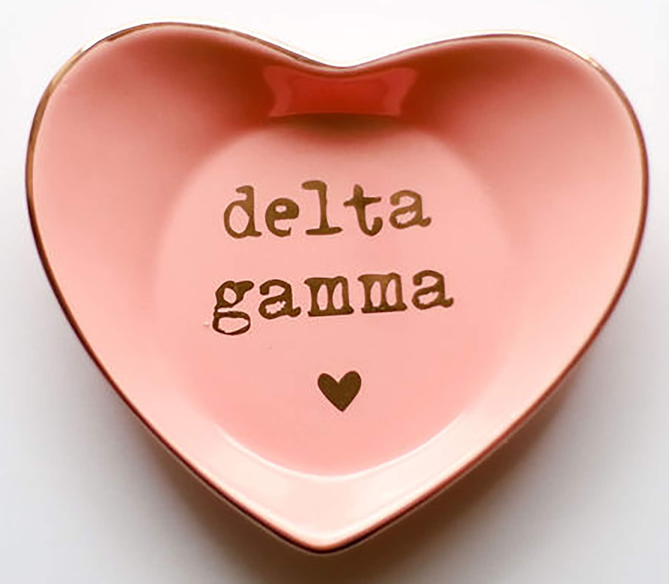 Sorority ShopSorority Shop Delta Gamma Jewelry Dish - Heart-Shaped High-gloss finish Ceramic tray with Gold Detailing, Multi-Function Ceramic Ring Dish for Home or Office, Ideal for Jewelry and Keys
