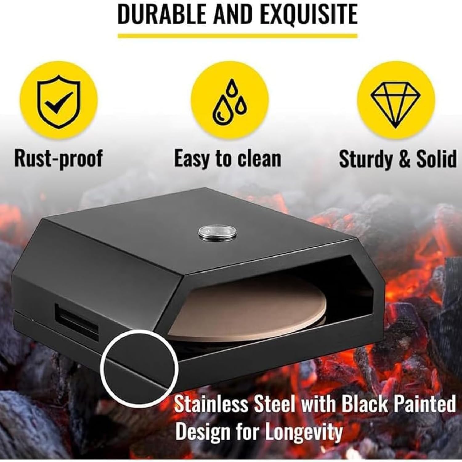 Forno elettrico portatile per pizza, per interni ed esterni, con termometro, in acciaio inox, per casa e campeggio